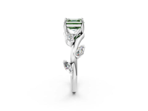 White gold Fancy Green Asscher Cut Solitaire Twisted Band Marquise Accent Prong Setting Ring_2