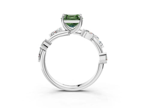 White gold Fancy Green Asscher Cut Solitaire Twisted Band Marquise Accent Prong Setting Ring_3