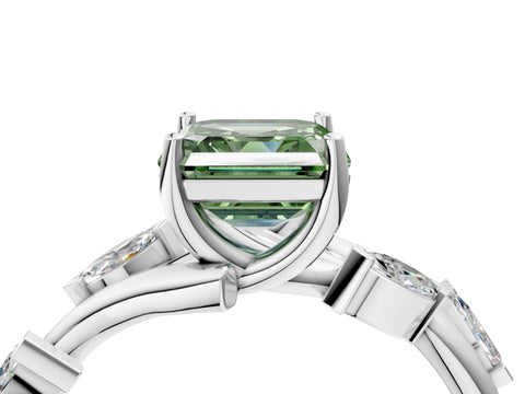 White gold Fancy Green Asscher Cut Solitaire Twisted Band Marquise Accent Prong Setting Ring_4