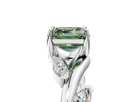 White gold Fancy Green Asscher Cut Solitaire Twisted Band Marquise Accent Prong Setting Ring_5