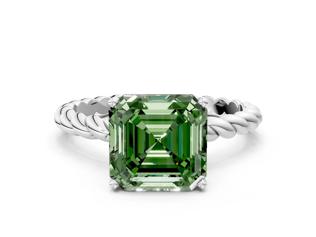 White gold Fancy Green Asscher  Cut Solitaire Twisted Band with Four-Prong Setting_29