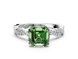 White gold Fancy Green Asscher Cut Solitaire Twisted Pave Band with Four-Prong Setting_15