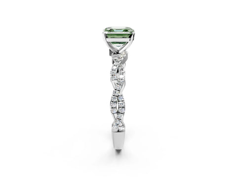 White gold Fancy Green Asscher Cut Solitaire Twisted Pave Band with Four-Prong Setting_17
