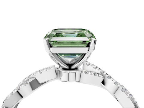 White gold Fancy Green Asscher Cut Solitaire Twisted Pave Band with Four-Prong Setting_19