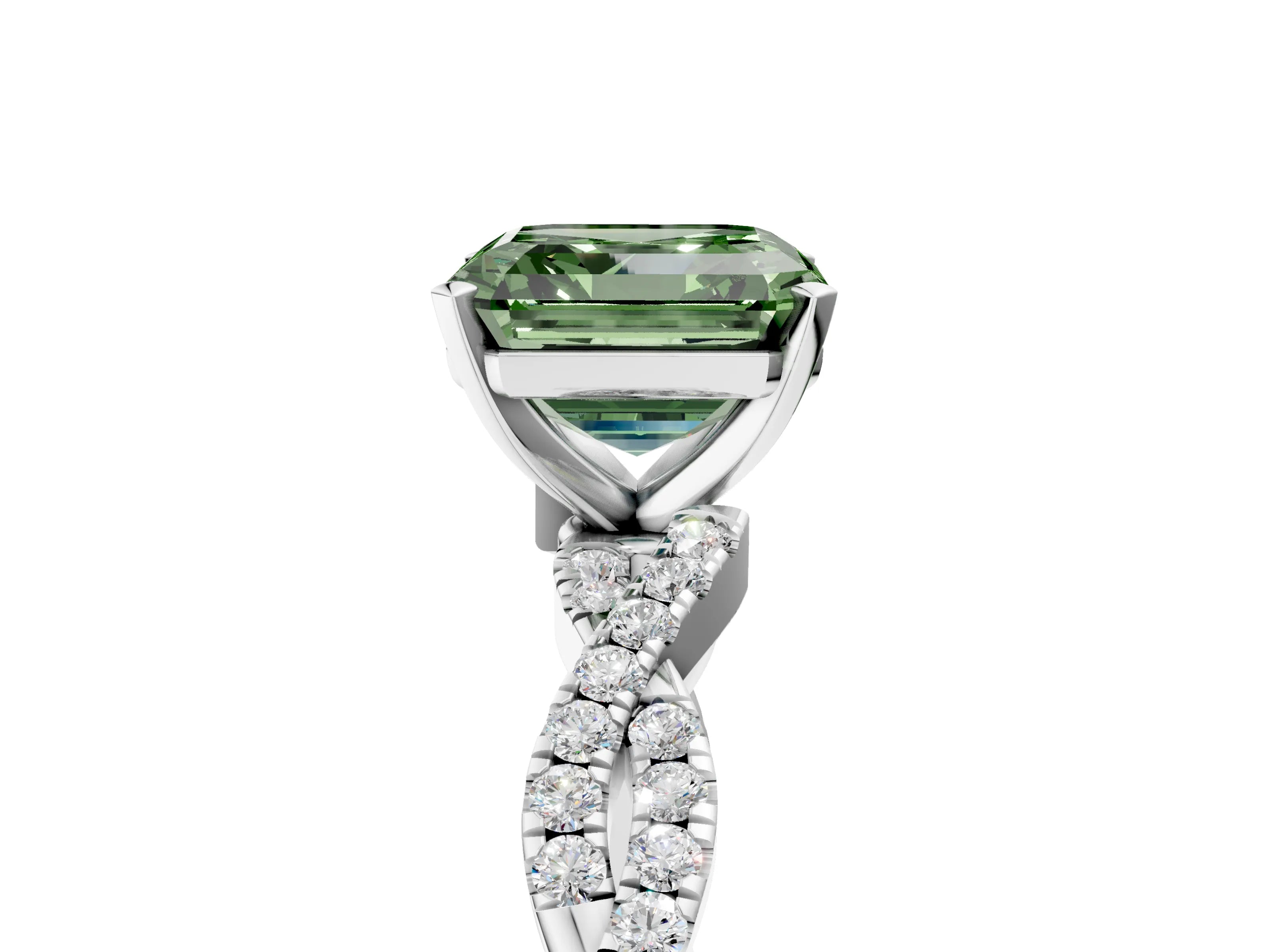 White gold Fancy Green Asscher Cut Solitaire Twisted Pave Band with Four-Prong Setting_20