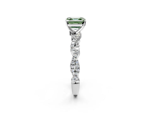 White gold Fancy Green Asscher Cut Solitaire Twisted Pave Band with Four-Prong Setting_5