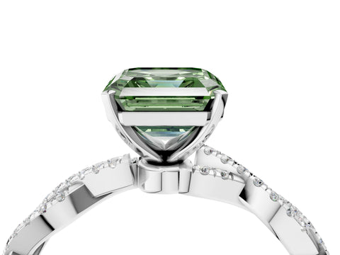 White gold Fancy Green Asscher Cut Solitaire Twisted Pave Band with Four-Prong Setting_7