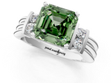 White gold Fancy Green Asscher  Cut Three-Stone Channel Set Ring with Bar Prongs_1