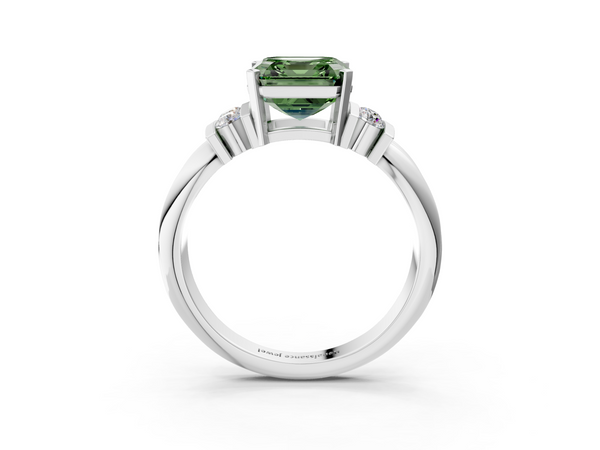Platinum Asscher Cut Grooved Band Engagement Ring Setting for Fancy Green Center
