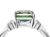 White gold Fancy Green Asscher  Cut Three-Stone Channel Set Ring with Bar Prongs_4