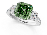 White gold Fancy Green Asscher  Cut Three-Stone Diamond Pave Band with Prong Setting_52