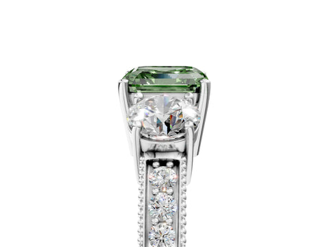 White gold Fancy Green Asscher Cut Three-Stone Diamond Ring with Pavé Band and Four-Prong Setting_17