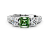 White gold Fancy Green Asscher Cut Three-Stone Diamond Ring with Pavé Band and Four-Prong Setting_24