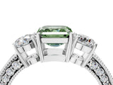 White gold Fancy Green Asscher Cut Three-Stone Diamond Ring with Pavé Band and Four-Prong Setting_28