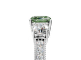 White gold Fancy Green Asscher Cut Three-Stone Diamond Ring with Pavé Band and Four-Prong Setting_29