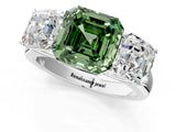 White gold Fancy Green Asscher Cut Three-Stone Diamond Ring with Prong Setting on a Classic Band_13