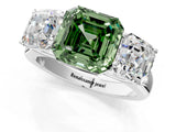 White gold Fancy Green Asscher Cut Three-Stone Diamond Ring with Prong Setting on a Classic Band_13