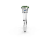 White gold Fancy Green Asscher Cut Three-Stone Diamond Ring with Prong Setting on a Classic Band_14