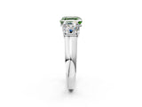 White gold Fancy Green Asscher Cut Three-Stone Diamond Ring with Prong Setting on a Classic Band_14