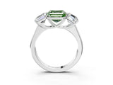 White gold Fancy Green Asscher Cut Three-Stone Diamond Ring with Prong Setting on a Classic Band_15