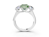 White gold Fancy Green Asscher Cut Three-Stone Diamond Ring with Prong Setting on a Classic Band_15
