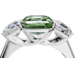 White gold Fancy Green Asscher Cut Three-Stone Diamond Ring with Prong Setting on a Classic Band_16