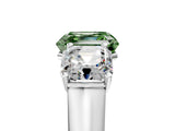 White gold Fancy Green Asscher Cut Three-Stone Diamond Ring with Prong Setting on a Classic Band_17