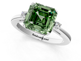 White gold Fancy Green Asscher  Cut Three-Stone Solitaire Ring with Round Accent Diamonds and Four-Prong Setting_1