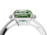 White gold Fancy Green Asscher  Cut Three-Stone Solitaire Ring with Round Accent Diamonds and Four-Prong Setting_4