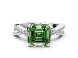 White gold Fancy Green Asscher  Cut Twist Band Solitaire Diamond Ring with Pavé Setting_3