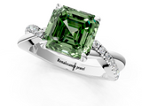 White gold Fancy Green Asscher  Cut Twist Band Solitaire Diamond Ring with Pavé Setting_4