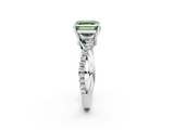 White gold Fancy Green Asscher  Cut Twist Band Solitaire Diamond Ring with Pavé Setting_5