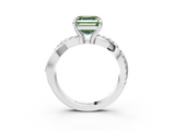 White gold Fancy Green Asscher  Cut Twist Band Solitaire Diamond Ring with Pavé Setting_6