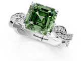 White gold Fancy Green Asscher  Cut Twisted Pavé Band Solitaire Ring with Four-Prong Setting_1