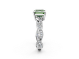 White gold Fancy Green Asscher  Cut Twisted Pavé Band Solitaire Ring with Four-Prong Setting_2