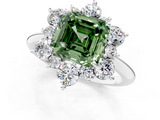 White gold Fancy Green Asscher  Diamond Cluster Halo Ring with Solitaire Band and Four-Prong Setting_1