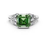 White gold Fancy Green Asscher  Diamond Cluster Leaf Design Ring with Prong Setting_17