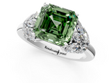 White gold Fancy Green Asscher  Diamond Cluster Leaf Design Ring with Prong Setting_18