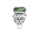 White gold Fancy Green Asscher  Diamond Cluster Leaf Design Ring with Prong Setting_22