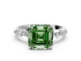 White gold Fancy Green Asscher  Diamond Cluster Prong-Set Solitaire Ring