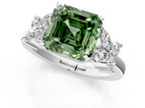 White gold Fancy Green Asscher  Diamond Floral Cluster Ring with Solitaire Band and Prong Setting_1