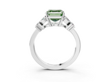 White gold Fancy Green Asscher  Diamond Floral Cluster Ring with Solitaire Band and Prong Setting_3