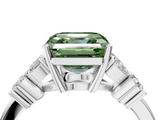 White gold Fancy Green Asscher  Diamond Floral Cluster Ring with Solitaire Band and Prong Setting_4