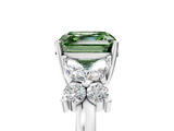 White gold Fancy Green Asscher  Diamond Floral Cluster Ring with Solitaire Band and Prong Setting_5