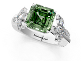White gold Fancy Green Asscher  Diamond Floral Vine Solitaire Engagement Ring_1