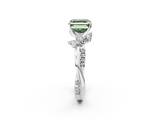 White gold Fancy Green Asscher  Diamond Floral Vine Solitaire Engagement Ring_2