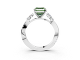 White gold Fancy Green Asscher  Diamond Floral Vine Solitaire Engagement Ring_3