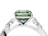 White gold Fancy Green Asscher  Diamond Floral Vine Solitaire Engagement Ring_4