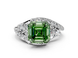 White gold Fancy Green Asscher  Diamond Halo Ring with Marquise and Pavé Band in Prong Setting_17