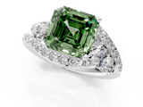 White gold Fancy Green Asscher  Diamond Halo Ring with Marquise and Pavé Band in Prong Setting_18